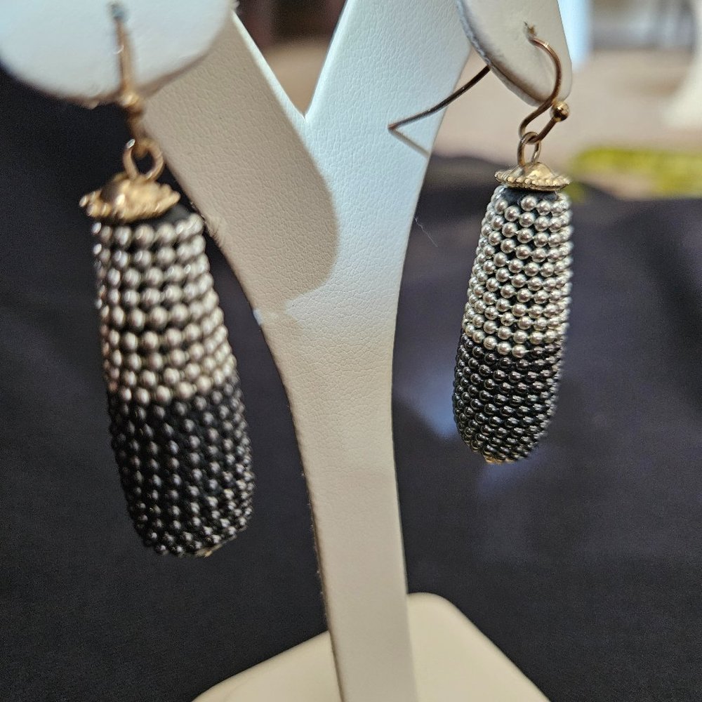 Beaded Black and Gold Earrings